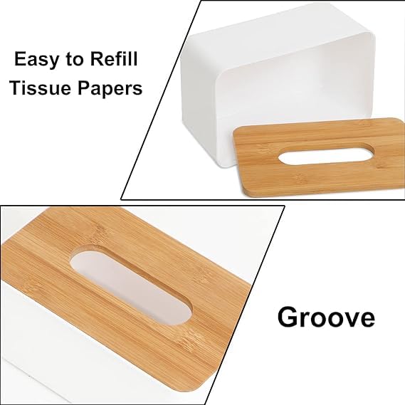 MINTOX Wooden Tissue Box Holder Cover Rectangular Paper Holder Boxes Removable Facial Tissue Dispenser Holder for Bathroom Vanity Countertop Bedroom Living Room Kitchen - Image 3