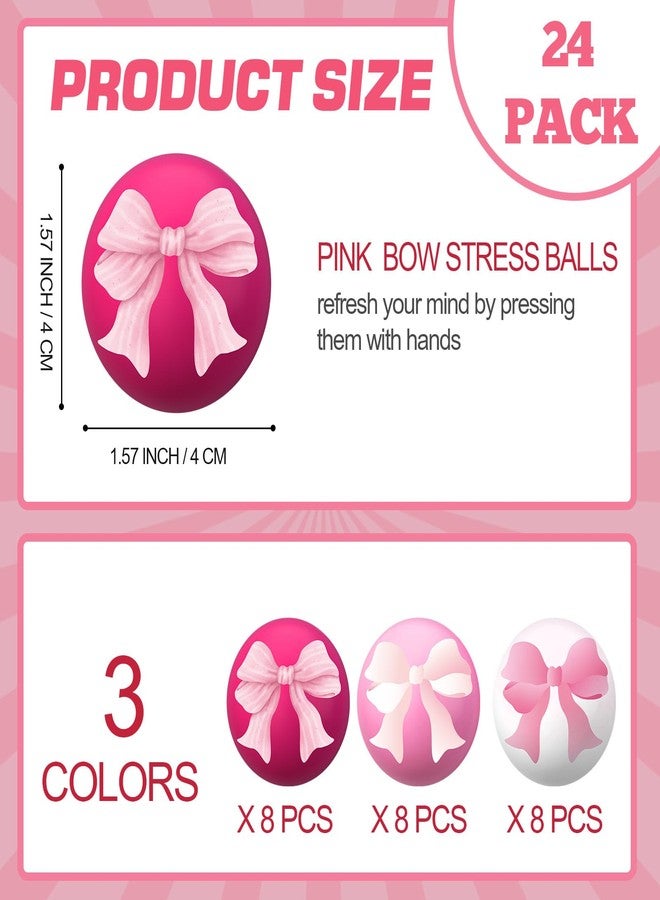 Arrowbash مجموعة كرات تخفيف التوتر من Arrowbash، 24 قطعة، وردية اللون، على شكل فيونكة، كرات ضغط لتخفيف التوتر، كرة صغيرة من الفوم لتخفيف التوتر، لعبة تخفيف حسية لزملاء العمل، حقيبة تقدير الموظفين، مقاس 1.57 بوصة - Image 2
