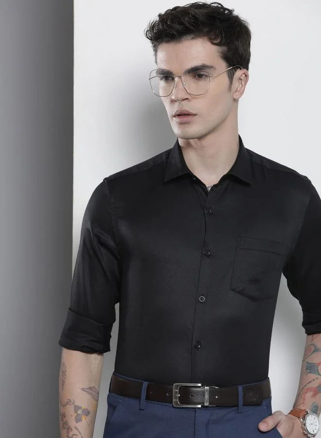 The Indian Garage Co Men Slim Fit Solid Full Sleeves Cutaway Collar Formal Shirt