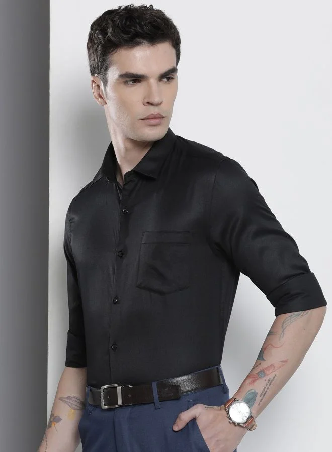 The Indian Garage Co Men Slim Fit Solid Full Sleeves Cutaway Collar Formal Shirt