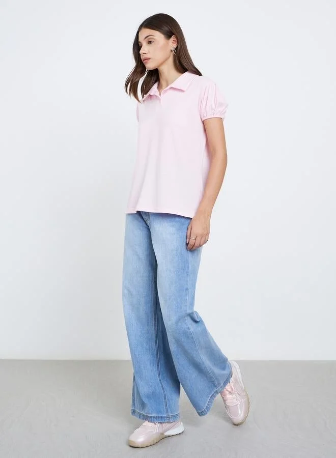 Take Two Take Two Women Pink Plain Regular Polo T-Shirt