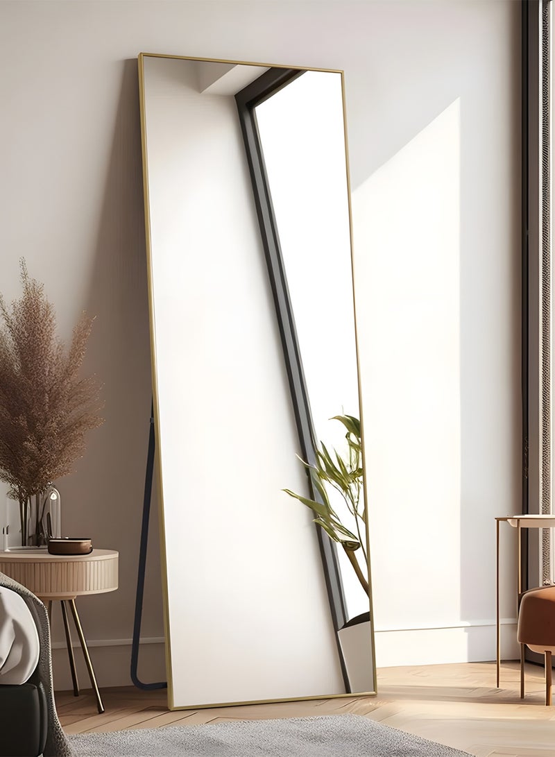 Taimi Large mirror with elegant design 155x45cm- Full length mirror with Gold metal frame and back stand - Its wonderful design is suitable for living rooms, dressing rooms and bedrooms - Image 1