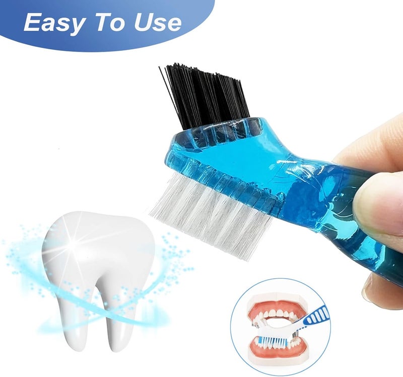 HRASY 4 Pieces Mini Denture Cleaning Brush Set with Multi-Layered Bristles, Portable Denture Double Sided Brush for False Teeth Cleaning, 4 Color - Image 3