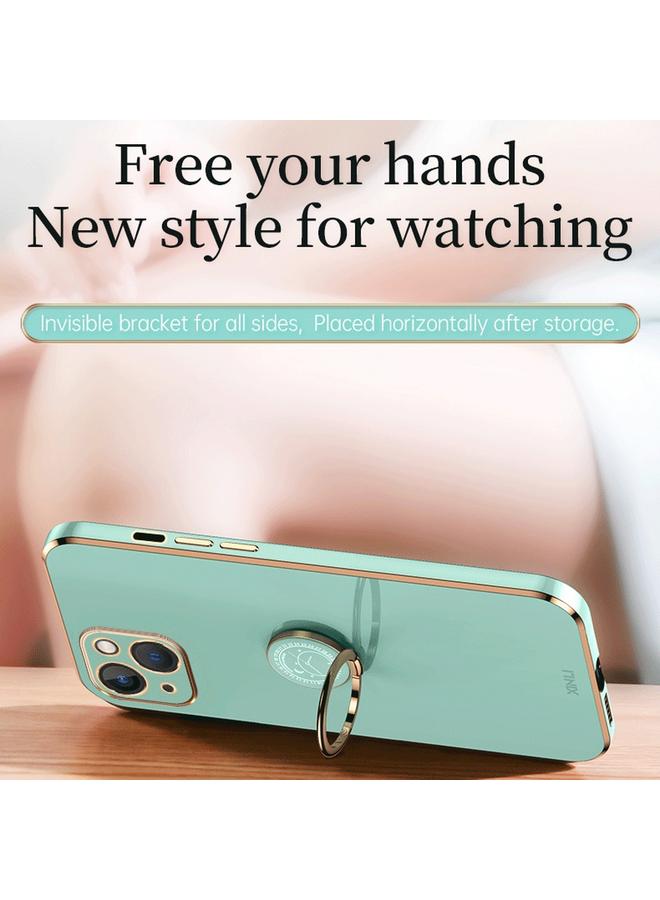 S-TOP Case For iPhone 14 Plus XINLI Straight Edge 6D Electroplate TPU Phone Case with Ring Holder - Image 4