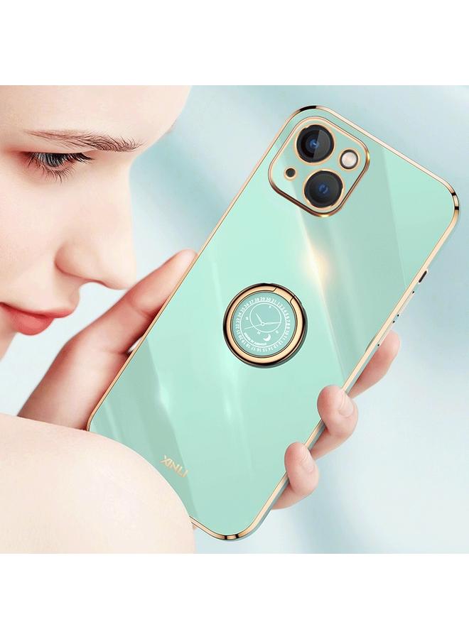 S-TOP Case For iPhone 14 Plus XINLI Straight Edge 6D Electroplate TPU Phone Case with Ring Holder - Image 5