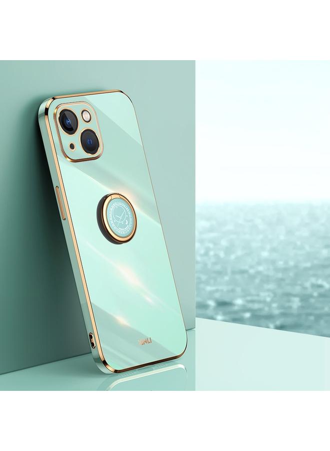 S-TOP Case For iPhone 14 Plus XINLI Straight Edge 6D Electroplate TPU Phone Case with Ring Holder - Image 1