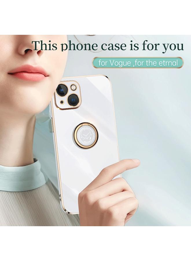 S-TOP Case For iPhone 14 Plus XINLI Straight Edge 6D Electroplate TPU Phone Case with Ring Holder - Image 3