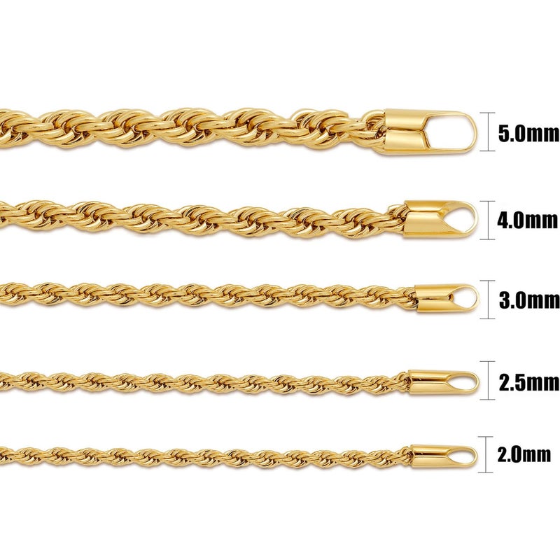 Fiusem Gold Plated Chain Necklace for Men, 2.5mm Mens Chain Necklace, 18K Gold Plated Stainless Steel Rope Chain for Men and Women, Mens Necklace 20 Inch - Image 2