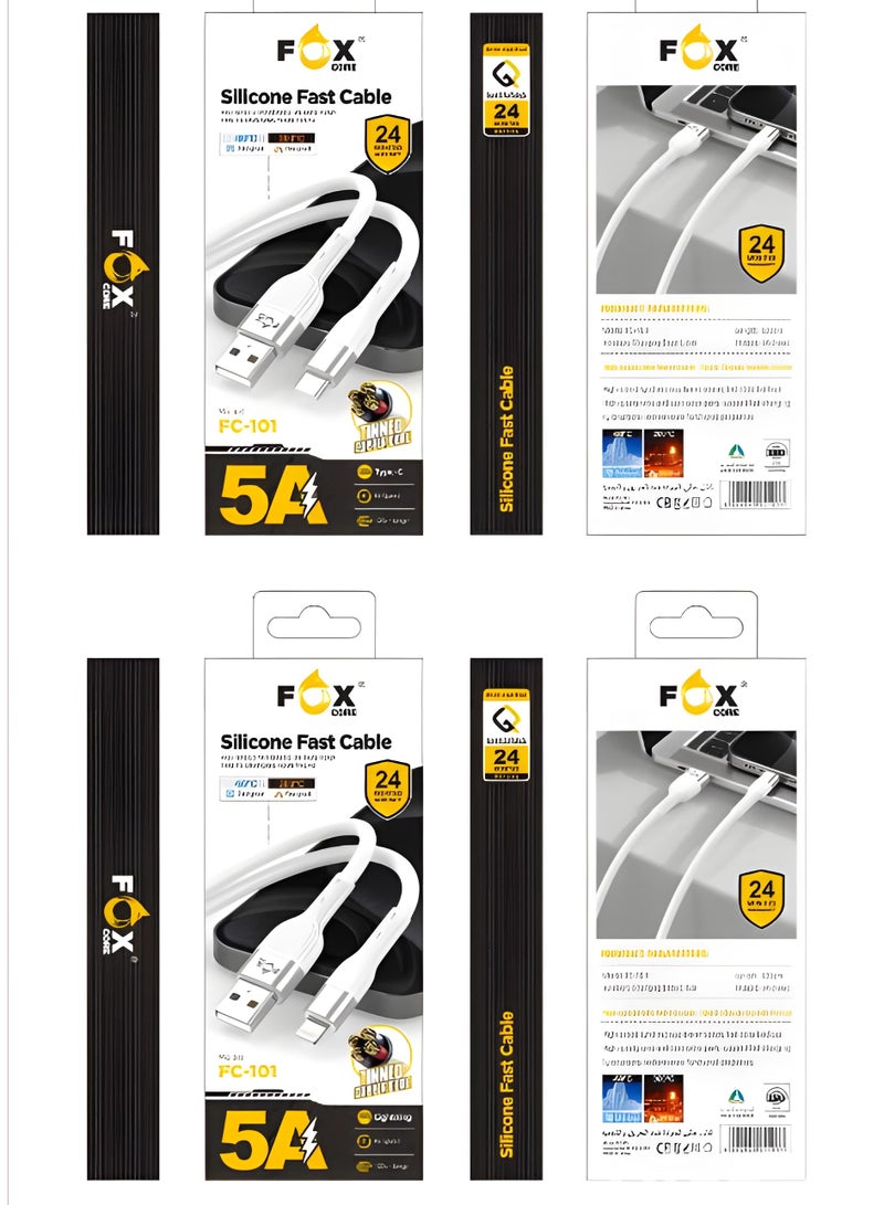 فوكس كابل USB-A فائق السرعة إلى Lightning ناعم من السيليكون بطول 120cm، ضد السخونه والبرودة من فوكس كور - Image 1