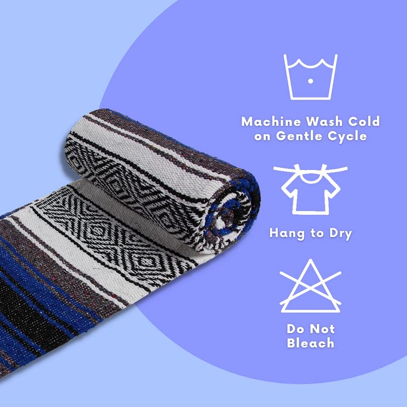 El Paso Designs Mexican Yoga Blanket - Colorful Falsa Serape Throw for Yoga, Beach, Picnic, Saddle, or Home Décor - Soft Woven Boho Blanket (Blue) - Image 3
