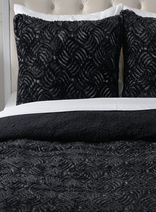 Mellanni Fluffy Duvet Cover Set - Cozy Faux Fur Bedding - Warm and Fuzzy Bed Set for Winter - Ultra-Soft Duvet for Cold Nights (Queen, Black) - Image 1