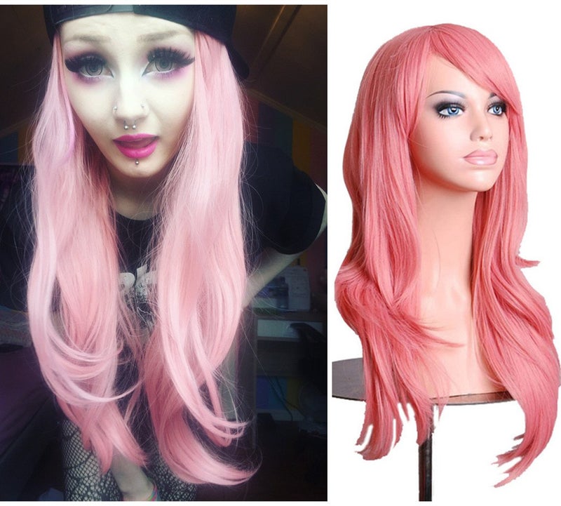 ANESHE Wigs 28" Long Wavy Hair Heat Resistant Cosplay Wig for Women (Pink) - Image 2