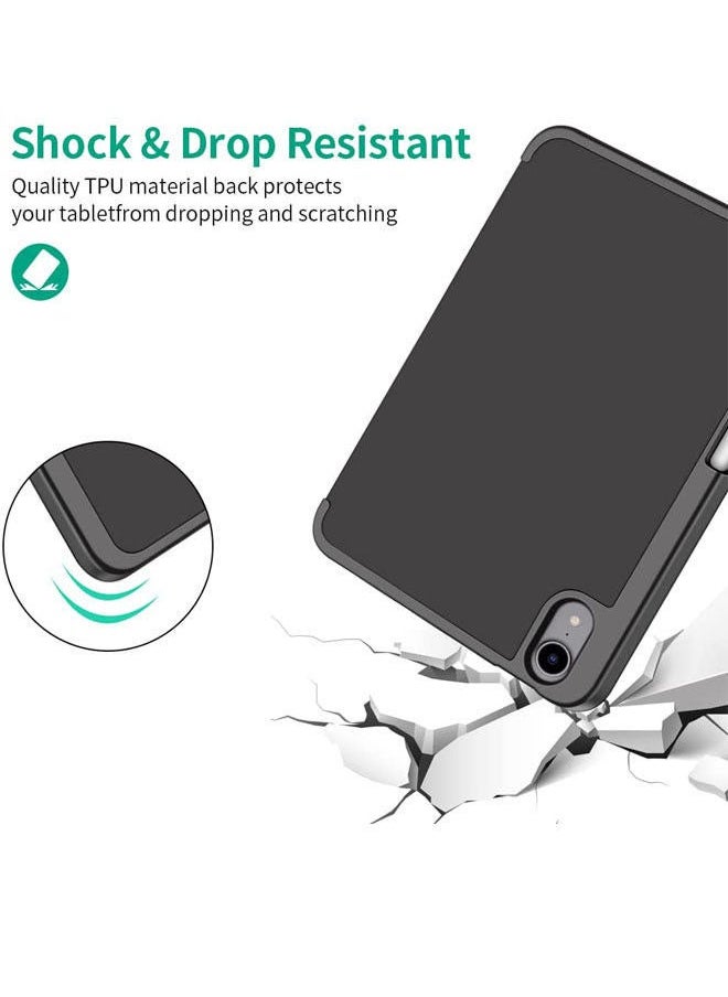 iPad Mini 6 Protective Flip Case – Slim Cover with Built-in Apple Pencil Holder | Auto Wake/Sleep & Shockproof Design (Black)