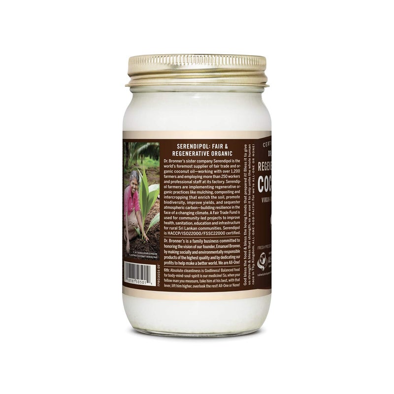 Dr. Bronner's - Organic Virgin Coconut Oil (Whole Kernel, 14 Ounce) - Coconut Oil for Cooking, Baking, Hair & Body, Unrefined & Fresh-Pressed, Rich & Nutty Flavor, Fair Trade, Vegan, Non-GMO - Image 2