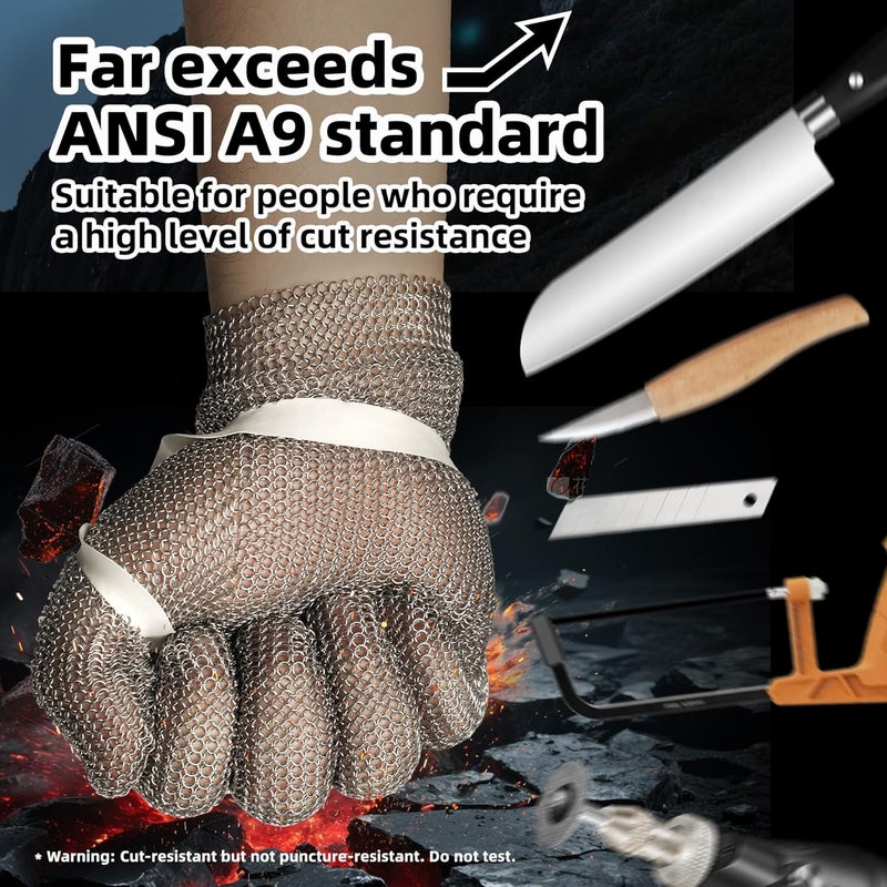 Schwer ProGuard-X Highest Level Cut Resistant Stainless Steel Metal Mesh Chainmail Glove PM5201 Butcher Glove for Meat Cutting Food Processing Knife Sharpening Oyster Shucking Kitchen Fish Fillet, XL - Image 4