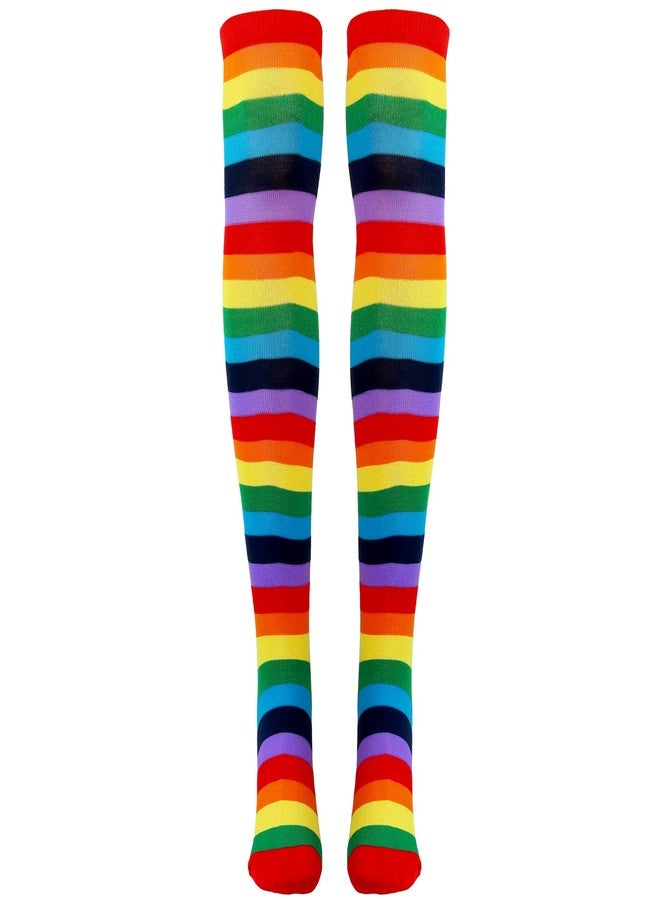 Skeleteen Colorful Rainbow Striped Socks - Over The Knee Clown Striped Costume Accessories Thigh High Stockings for Men, Women and Kids - Image 1