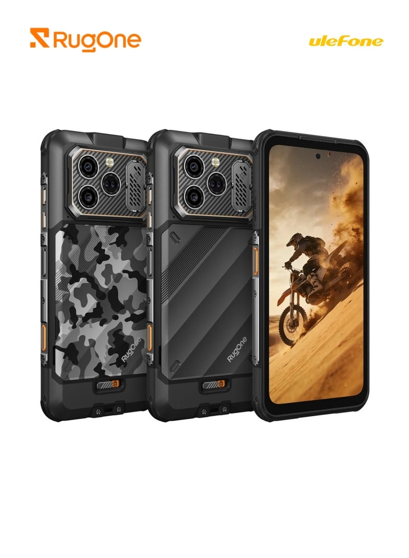 أوليفون RugOne Xever 8 Rugged Smartphone, 8GB RAM, 256GB Storage, 6.5" FHD+ 120Hz Display, 64MP Camera, 20MP Night Vision, 4800mAh Swappable Battery, IP68/IP69K Waterproof, NFC, Android 16, Dual SIM | Black - Image 2