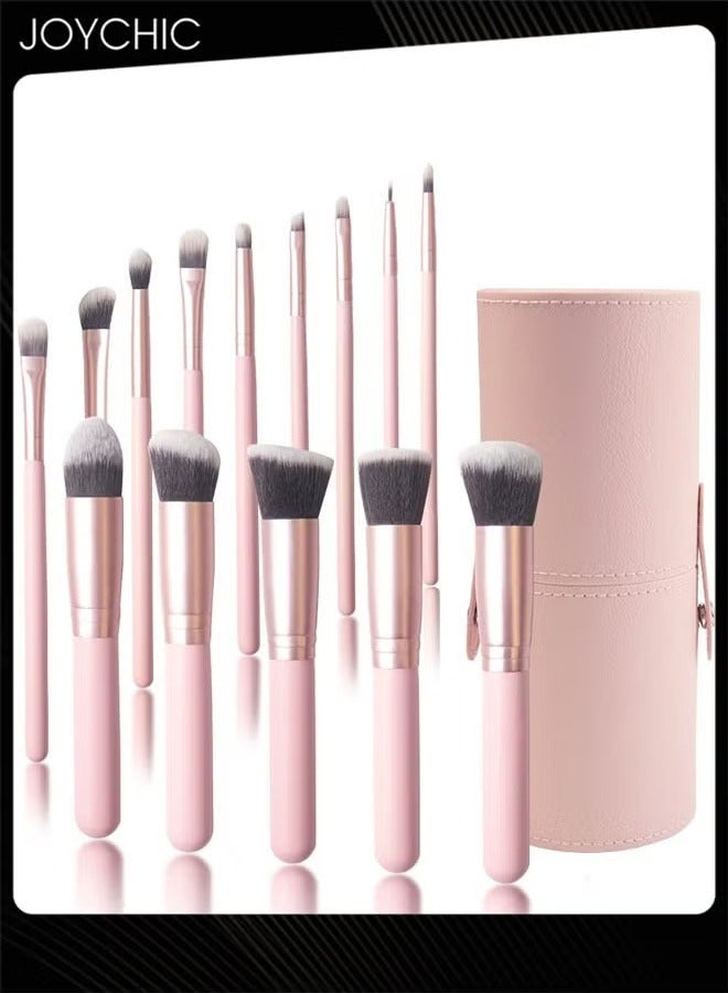 Joychic مجموعة فرش مكياج نسائية مكونة من 14 قطعة - فرش مكياج خشبية وردية عالية الجودة لل foundation وخلط بودرة الوجه وظلال العيون والكونسيلر مع حقيبة تخزين - Image 1