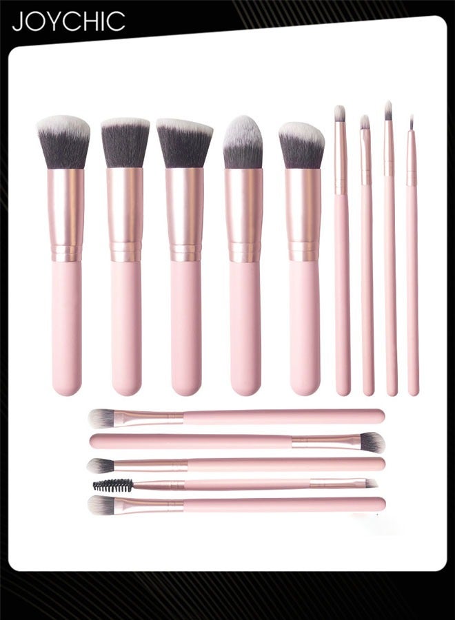 Joychic مجموعة فرش مكياج نسائية مكونة من 14 قطعة - فرش مكياج خشبية وردية عالية الجودة لل foundation وخلط بودرة الوجه وظلال العيون والكونسيلر مع حقيبة تخزين - Image 2