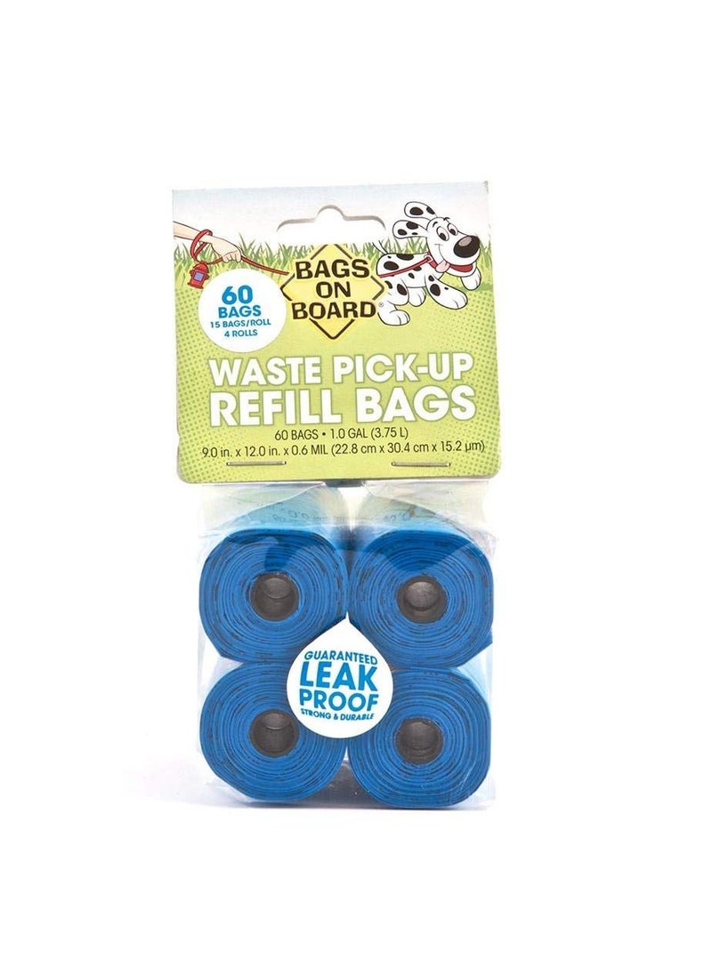 BAGS ON BOARD Refill Dog Bags Blue 60 bags (4×15) 