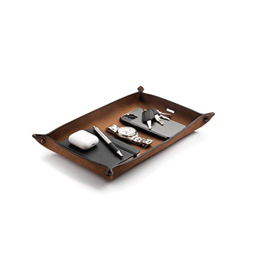 Main Street Forge Leather Valet Tray for Men – Rustic EDC Organizer for Keys, Phone & Wallet – Made in USA - Rustic Montana - Image 1