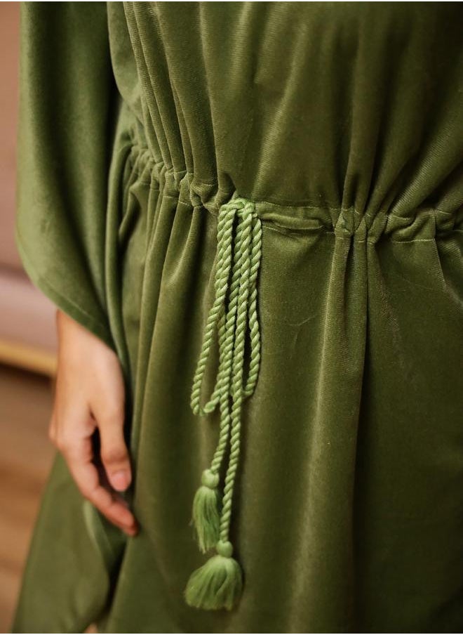 sanskrutihomes Velvet Look Drawstring Kaftan Top and Pyjama Set by Styli  - Image 5