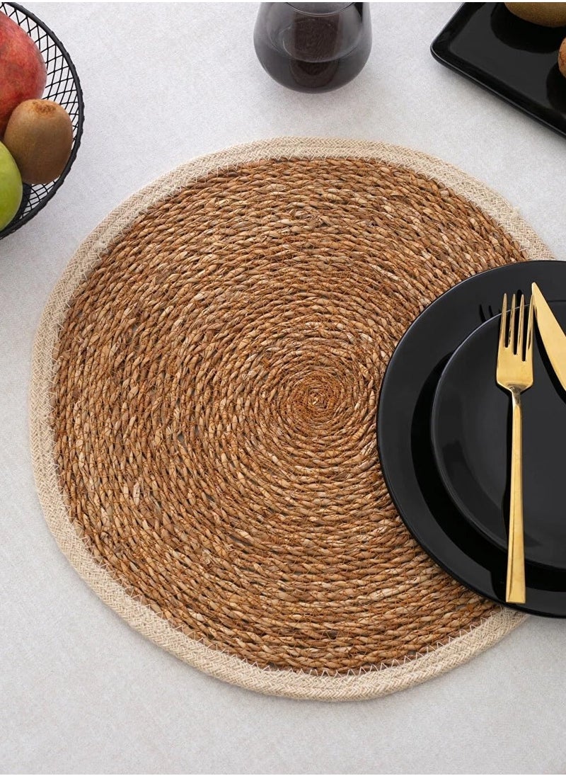 Plan A Rattan Woven Table Coaster 35cm Natural Handmade Woven Farmhouse Table Runner Braided Woven Home Table Runner for Dining Table Home Wedding Party (Beige Edge)