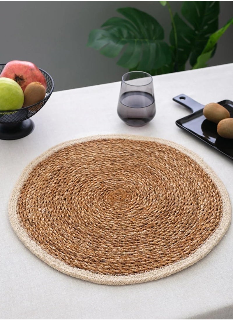 Plan A Rattan Woven Table Coaster 35cm Natural Handmade Woven Farmhouse Table Runner Braided Woven Home Table Runner for Dining Table Home Wedding Party (Beige Edge)
