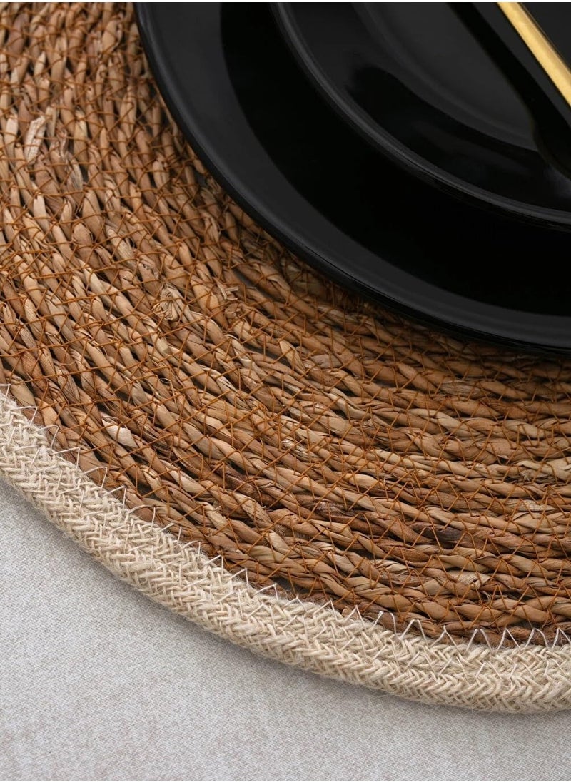 Plan A Rattan Woven Table Coaster 35cm Natural Handmade Woven Farmhouse Table Runner Braided Woven Home Table Runner for Dining Table Home Wedding Party (Beige Edge)