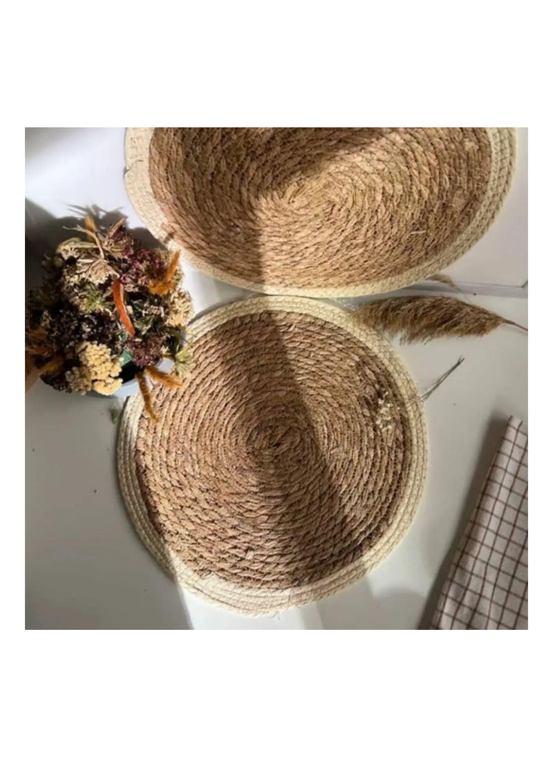 Plan A Rattan Woven Table Coaster 35cm Natural Handmade Woven Farmhouse Table Runner Braided Woven Home Table Runner for Dining Table Home Wedding Party (Beige Edge)
