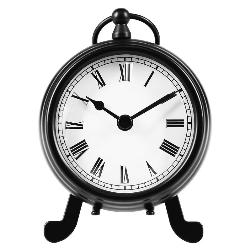 BESTIME AM07 Black Metal Desk ClockSmall and ExquisiteEasy Read White Dial Black NumeralsIndoorElegantClassy StyleOfficeLivingKitchenBedroomChildrens Room