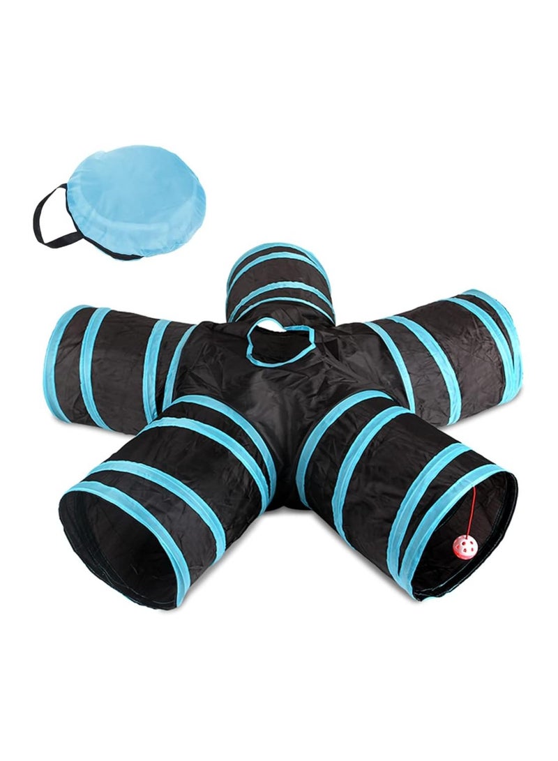 BLOOMING TIME Cat Tunnel Toy 5 Way, Premium 5 Way Collapsible Pet Play Tunnel Tube with Bell for Cats, Puppy, Rabbits - Image 1