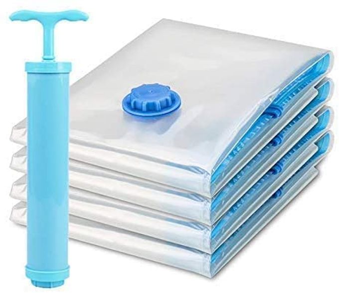 VACUUM STORAGE REUSABLE BAGS SPACE SAVER BAGS FOR CLOTHES COMFORTERS PILLOWS BLANKET TRAVEL CLOTHES SEALER BAG WITH PUMP 4 PCS VACUUM BAG 2S 50 X 60 CM 2M 60 X80 CM