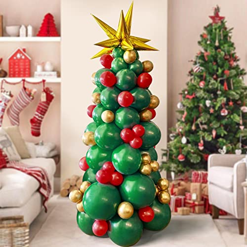AobkDeco Christmas Balloon Garland Arch Kit Green Red Golden Latex balloons Xmas Tree Balloons with Golden Starburst Balloons for Christmas Party Decorations - Image 1