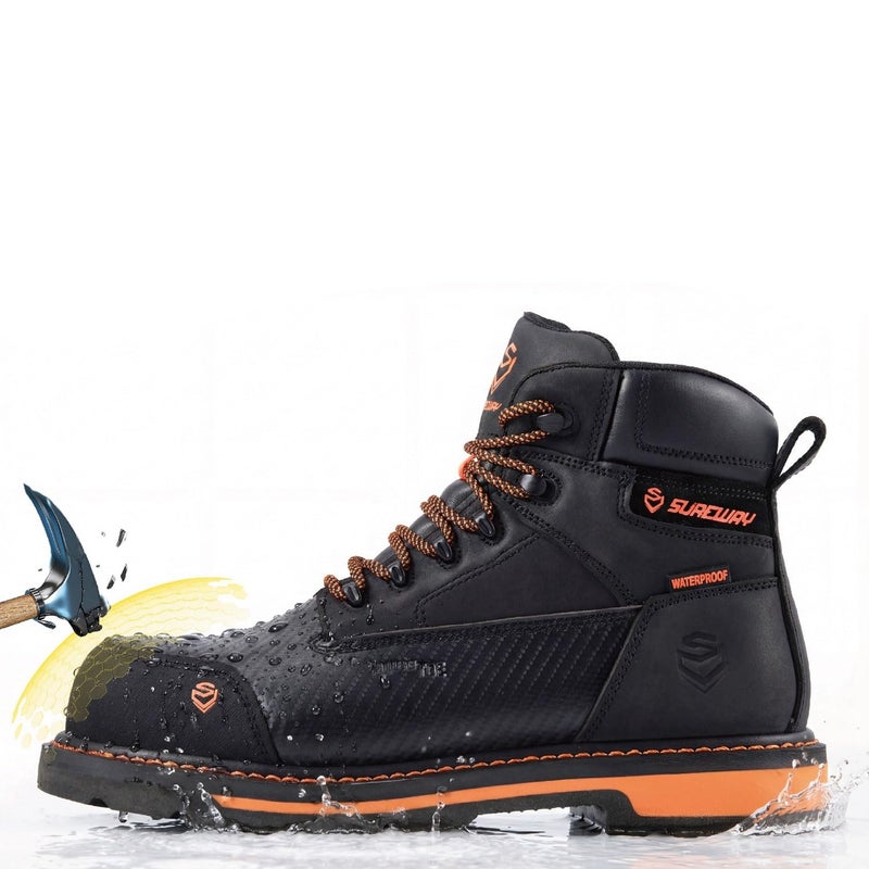 SUREWAY Men's 6" Waterproof Composite Toe Work Boots - Crazy Horse Leather Safety Shoes,GoodyearWelt Slip Resistant EH Rated Heavy Duty Construction Boots for Industrial, Roofing, Landscaping - Image 4