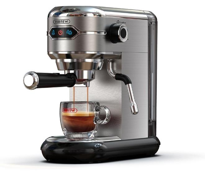 HiBREW ماكينة قهوة HiBREW كافيتيرا إنوكس شبه أوتوماتيكية سوبر سليم ESE POD& مسحوق إسبريسو كابتشينو 1450 واط H11-UK-N - Image 1