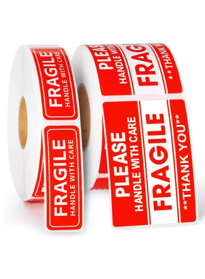 Rubik 1500pcs Fragile Stickers Roll Two Size 3x2 inch & 1x3 inch, Please Handle with Care Thank You Large Text Self Adhesive Labels for Safe Shipping Packing - Image 1