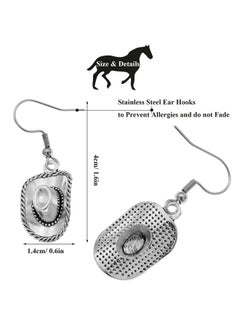 RechicGu Western West Cowgirl Texas Boots Spur Dangle Drop Earrings Rodeo Boho Fancy Dress Costume Cowboy Hat Vintage Silver  - Image 4