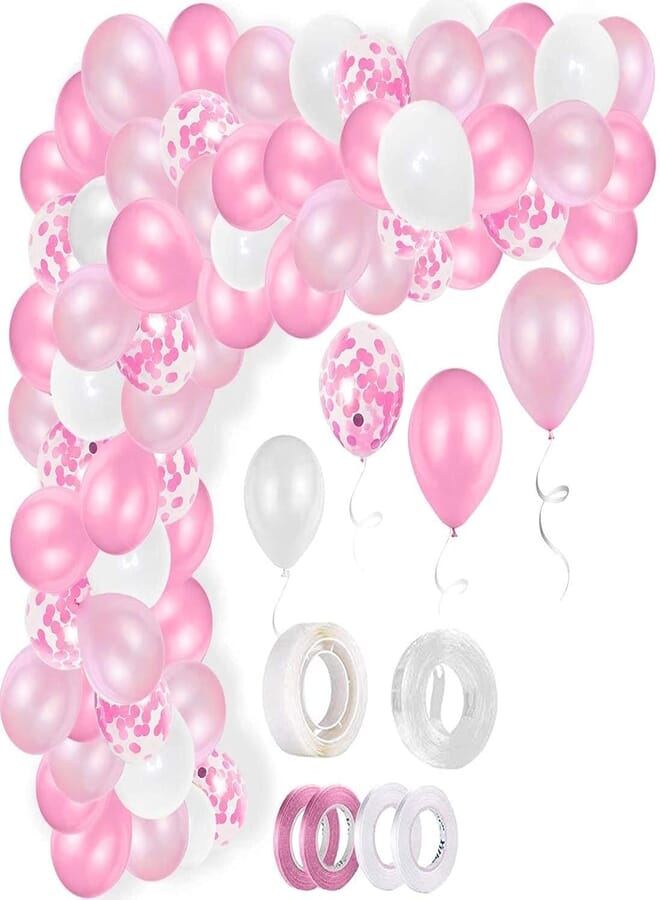 Secret Balloon Arch Kit, Pink White Pink Confetti Latex Balloons Pack Set with 16ft Balloon Strip Tape