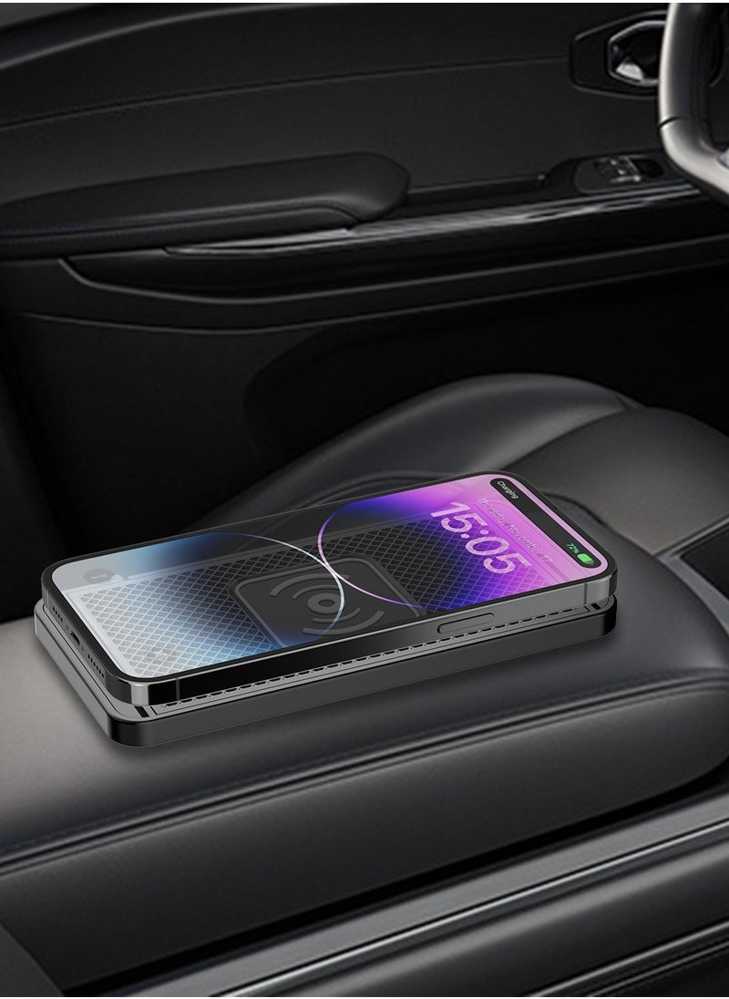 QI Wireless Car Charger Pad - Non-Invasive Installation for Center Console & Storage Drawers, Soft Silicone Material with Strong Adhesion, Compatible with iPhone, Samsung, Huawei, Xiaomi