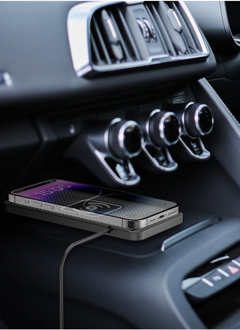 QI Wireless Car Charger Pad - Non-Invasive Installation for Center Console & Storage Drawers, Soft Silicone Material with Strong Adhesion, Compatible with iPhone, Samsung, Huawei, Xiaomi