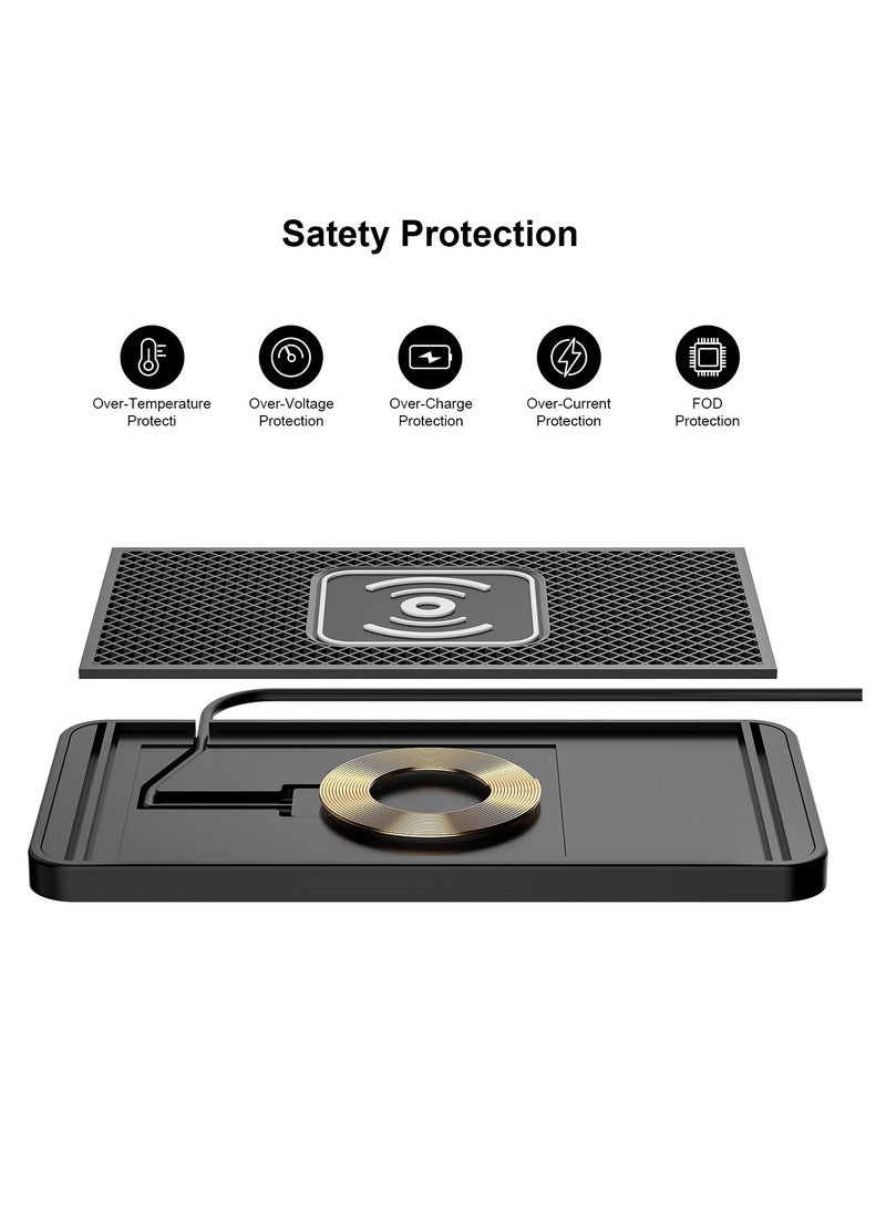 QI Wireless Car Charger Pad - Non-Invasive Installation for Center Console & Storage Drawers, Soft Silicone Material with Strong Adhesion, Compatible with iPhone, Samsung, Huawei, Xiaomi