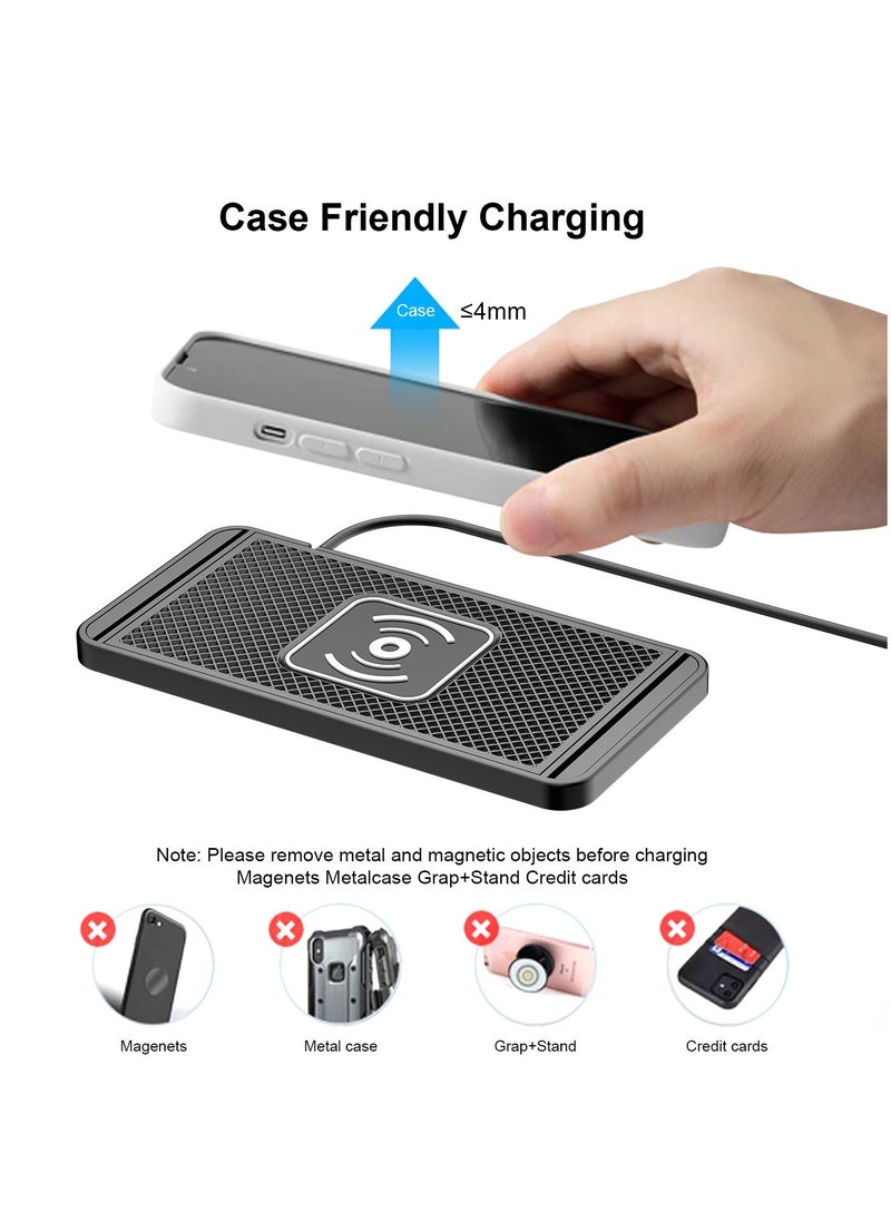 QI Wireless Car Charger Pad - Non-Invasive Installation for Center Console & Storage Drawers, Soft Silicone Material with Strong Adhesion, Compatible with iPhone, Samsung, Huawei, Xiaomi