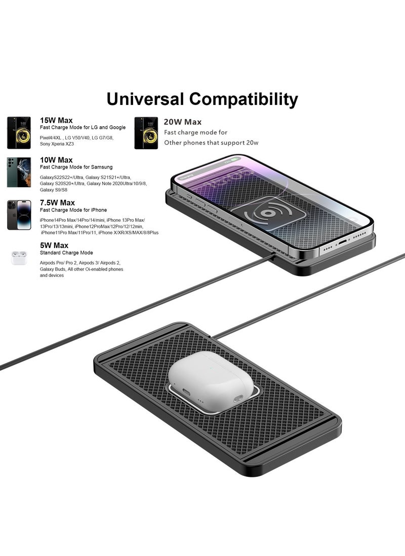 QI Wireless Car Charger Pad - Non-Invasive Installation for Center Console & Storage Drawers, Soft Silicone Material with Strong Adhesion, Compatible with iPhone, Samsung, Huawei, Xiaomi