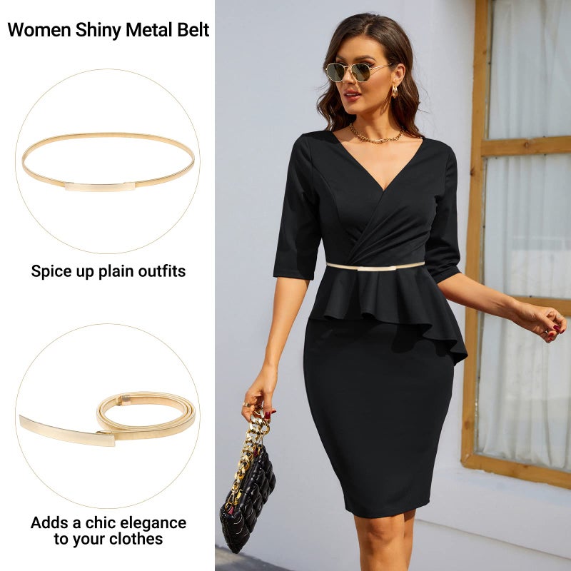 GRACE KARIN Women Metal Skinny Waist Belt with Closure Hook Size M Gold CL633 - Image 3