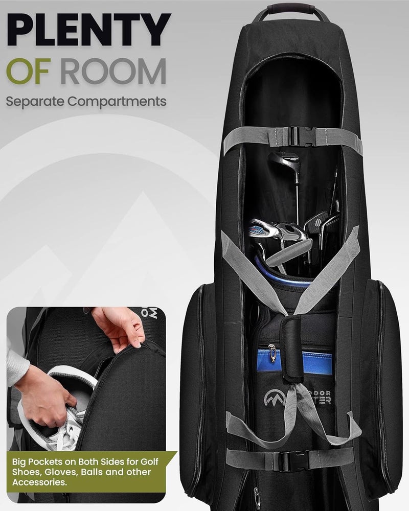 OutdoorMaster Padded Golf Travel Bag with Reinforced Wheels, 900D Heavy Duty Oxford Wear-Resistant and Waterproof Golf Travel Case, Soft-Sided Golf Club Bag, Shoes and Accessories Compartment - Image 3