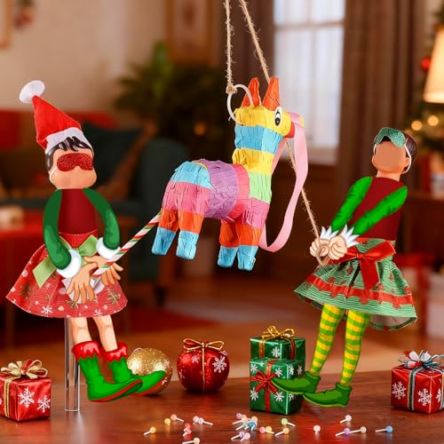 PullCrease 37 Pcs Christmas Doll Skirt and Accessories Set Christmas Doll Dresses Holiday Clothes Costume Mini with Pinata Blindfold Sticks Mini Candy Miniatures for Xmas Party Decoration - Image 5