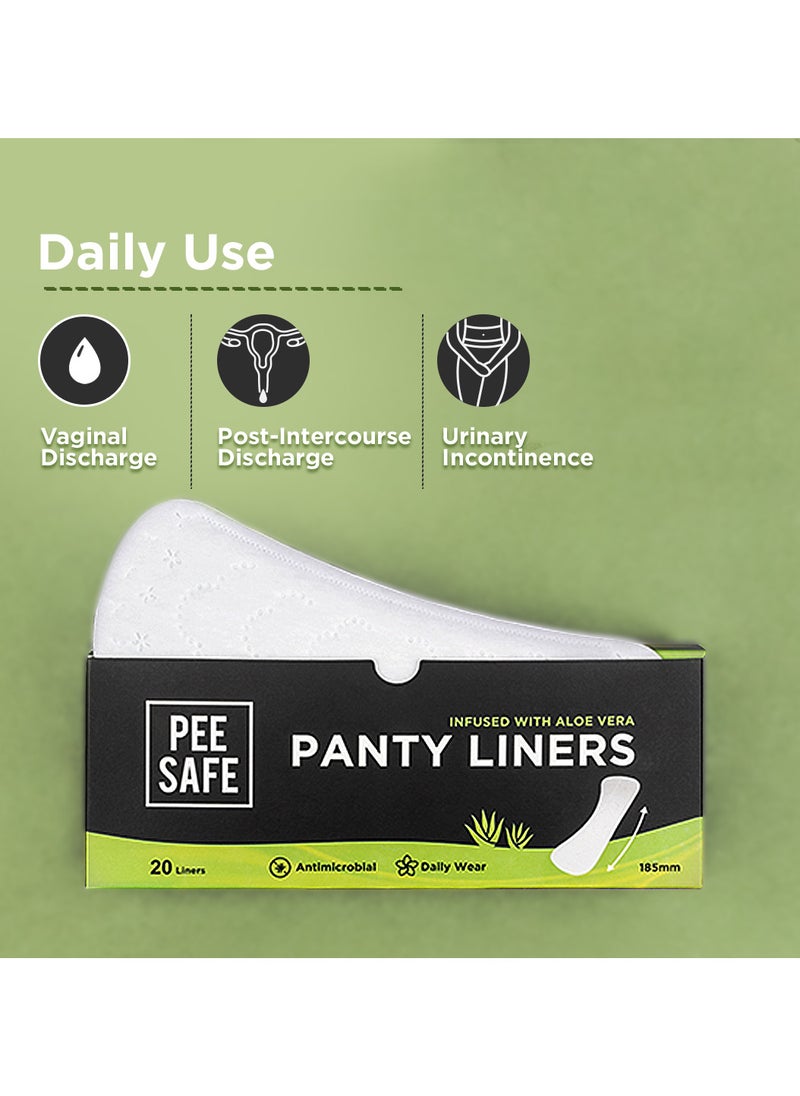 PEESAFE - PeeSafe Daily Panty Liners with Aloe Vera, Curvy design for extra comfort, Cottony-Soft surface, Antibacterial, 185mm wide - 20 liners - Image 1
