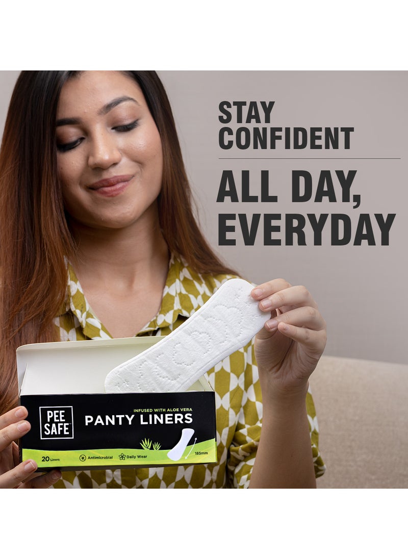 PEESAFE - PeeSafe Daily Panty Liners with Aloe Vera, Curvy design for extra comfort, Cottony-Soft surface, Antibacterial, 185mm wide - 20 liners - Image 1