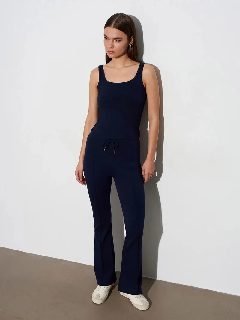 ديلفين Dilvin Mid-Waist Flare Jersey Pants With Drawstring